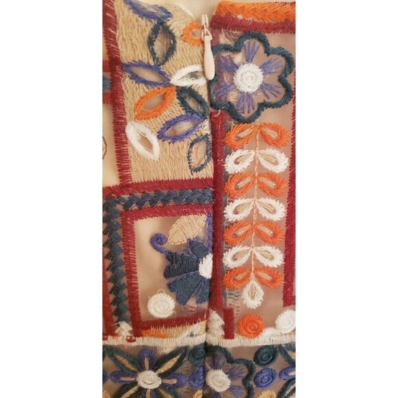 NWT $158 SAM EDELMAN EMBROIDERED STRAPPY SHEATH NUDE MULTI COLOR DRESS SIZE 10 - Picture 8 of 10